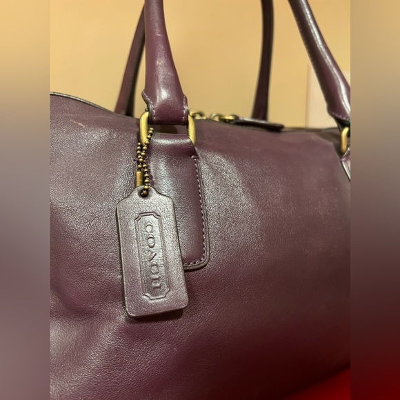 Coach bag Leather Deep Purple Gold Stud Purse Tassle Medium Large Size Handbag - Picture 3 of 14